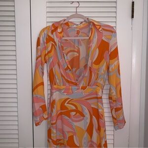 MNG Mango Orange and Pink Long Sleeve Dress